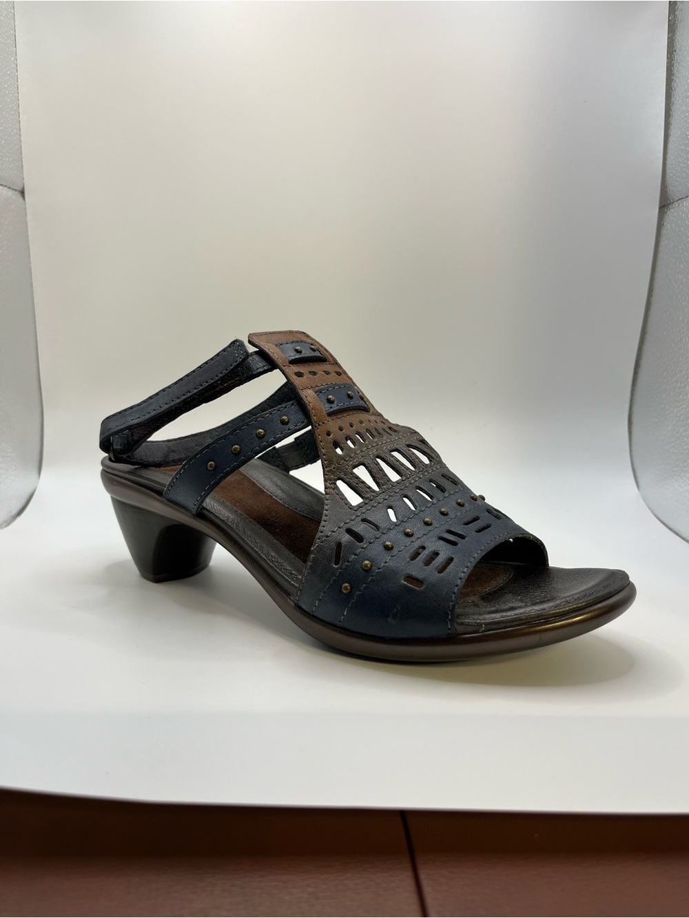 Naot Women’s Navy and Brown Cutout Slingback Heel